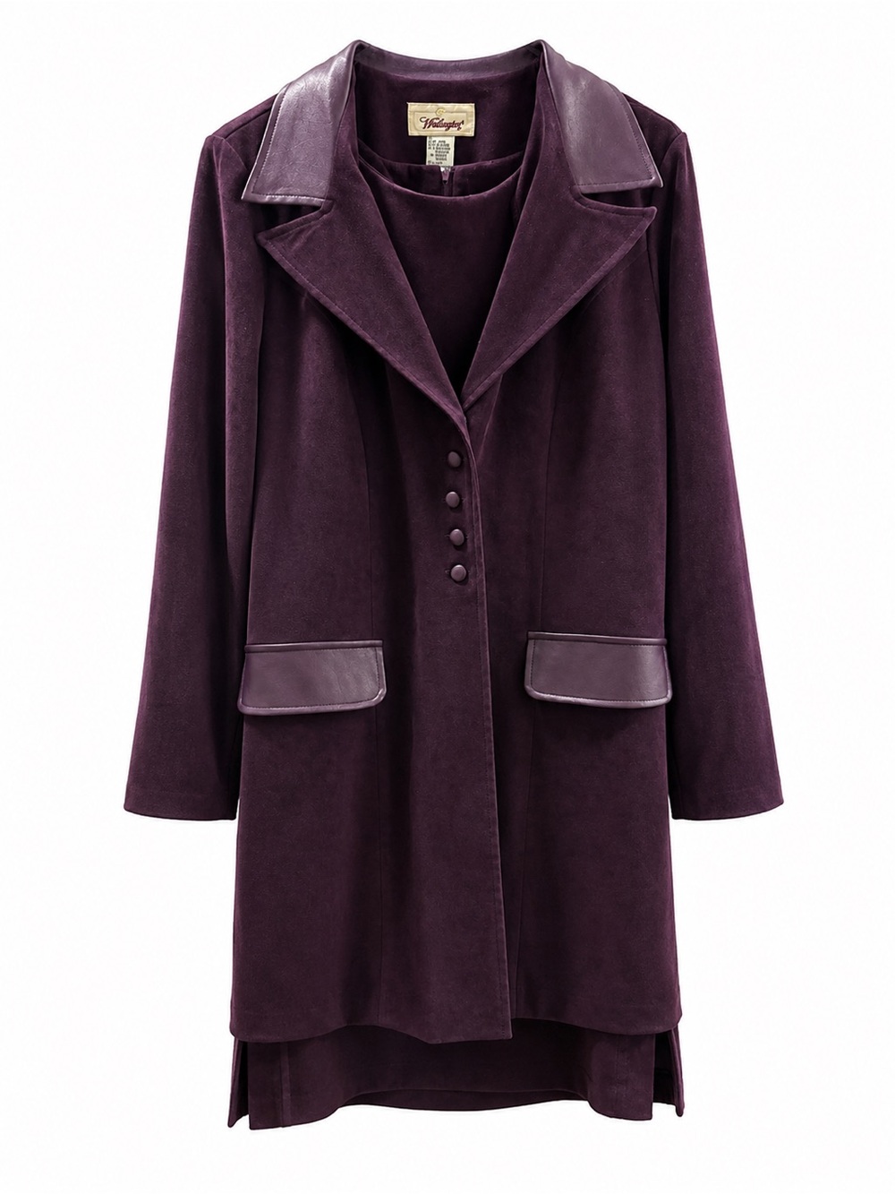 Plum Faux Suede 2 Piece Jacket Dress Set Women’s Size 12 Almost Vintage